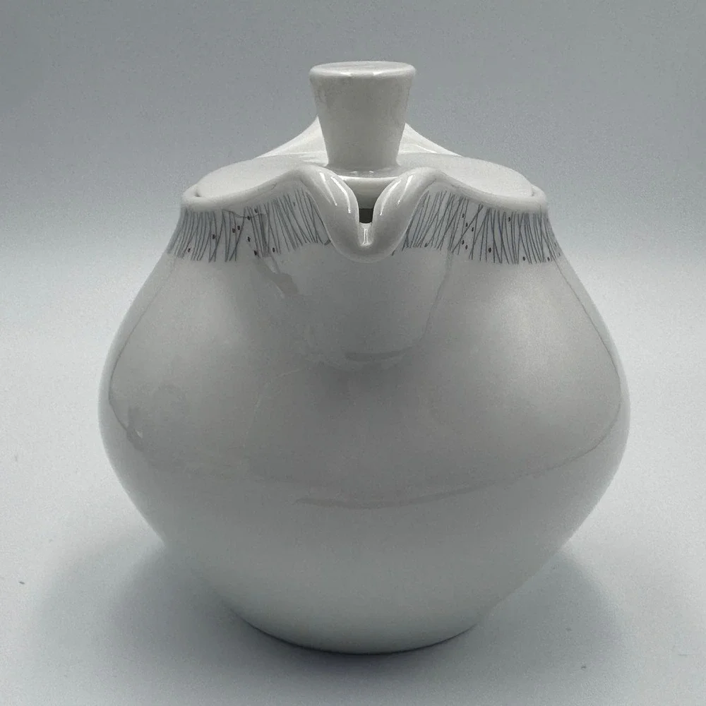 Vintage Schonwald Mid‎ Century Modern White Porcelain Teapot Germany Gray Red